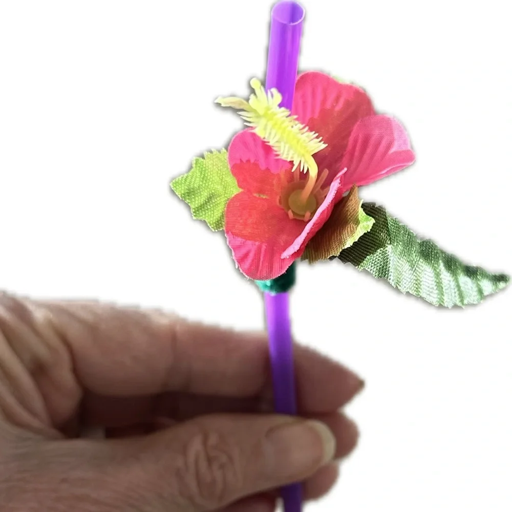 FLORAL FLOWER DECOR STRAWS LUAU HULA TEA DINNER BRUNCH PARTY DRINK BEVERAGE PINK